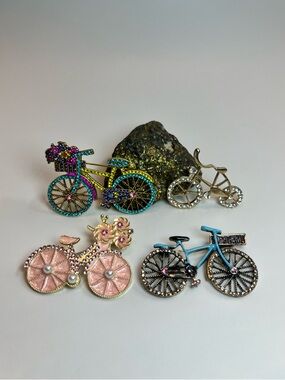 Bundle NEW lot bicycle bike rhinestone Multicolor Brooch Vintage style 4 pcs